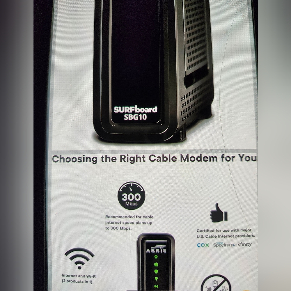CABLE MODEM & ROUTER COMBO, ARRIS. SPECTRUM, INFINITY Internet, Offer Very Close